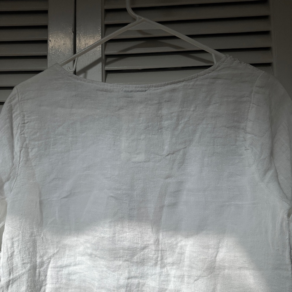 Lungo L'Arno Linen Blouse Short Sleeve Tropical Palm Embroidery Side Buttons - Picture 13 of 17